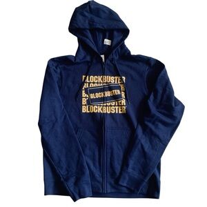 Blockbuster Logo Zip Hoodie Blue Port & Company Sz Medium Movie Rental Nostalgia